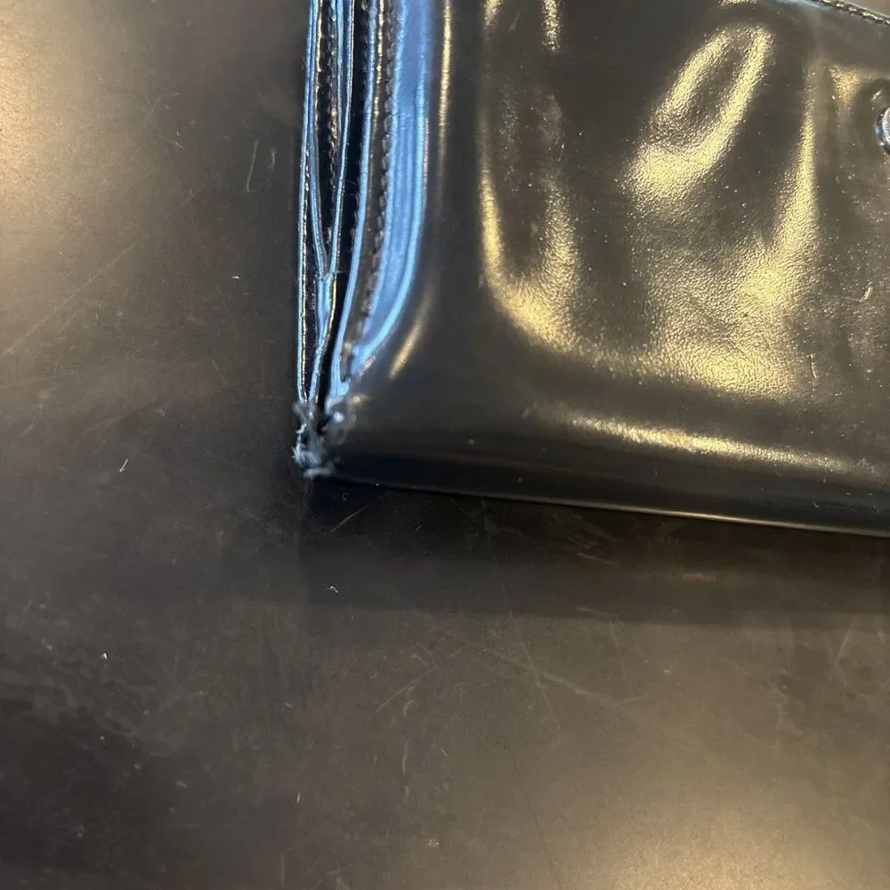 Vtg 1990s GUCCI Tom Ford Era 7” Long Patent Leather Wallet G Motif Black READ